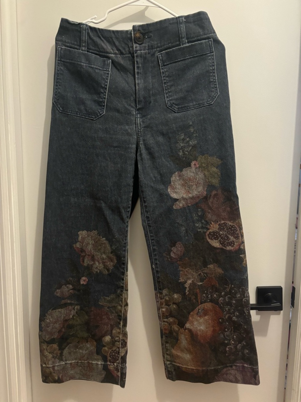 Maeve by Anthropologie Colette Denim Cropped Wide Leg Jeans Size 29 Fruit Print - Picture 4 of 8